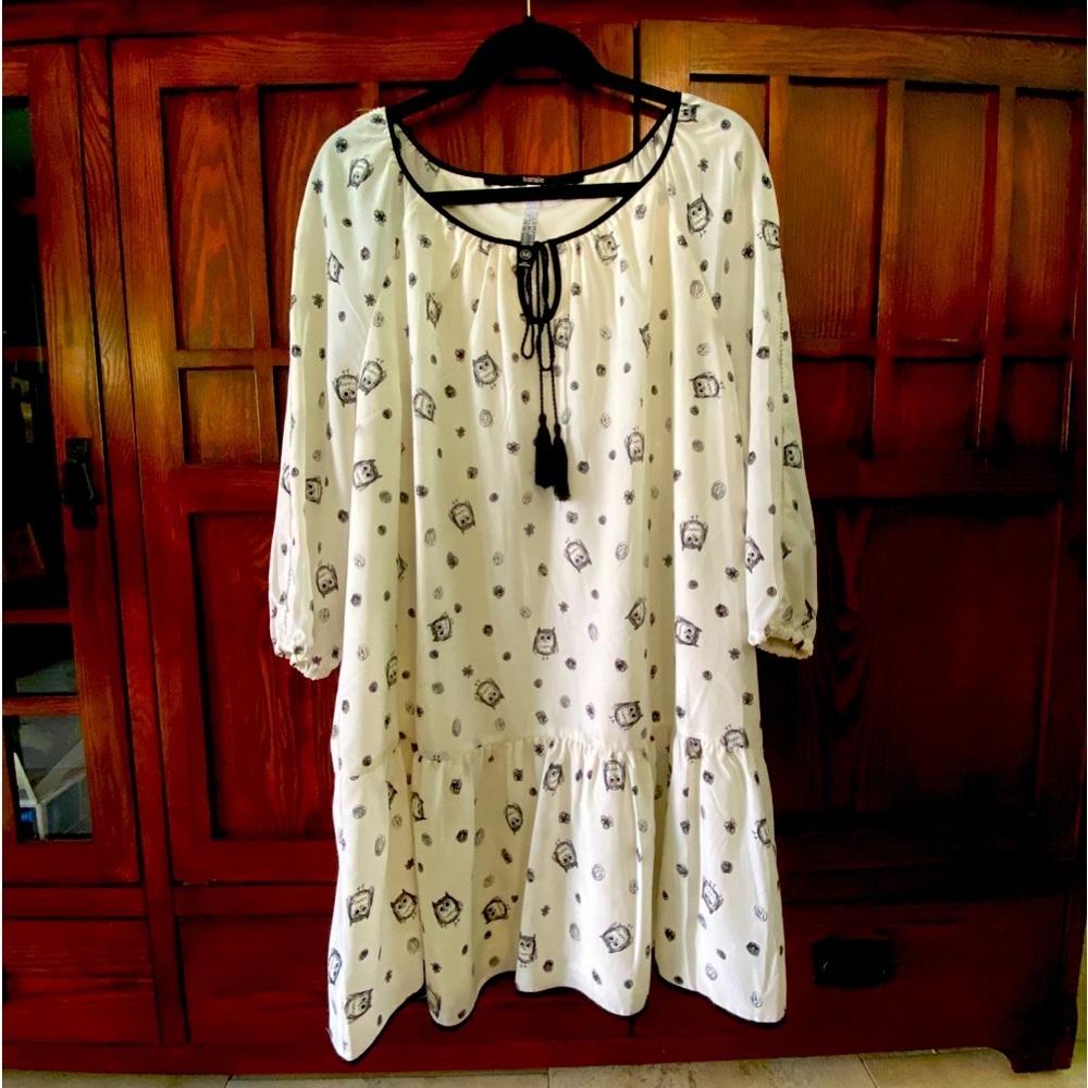 Kensie scribble owl drawings graphic mini dress
